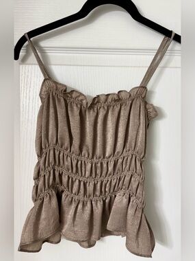 Vestique Shimmery Taupe Ruched Satin Cami